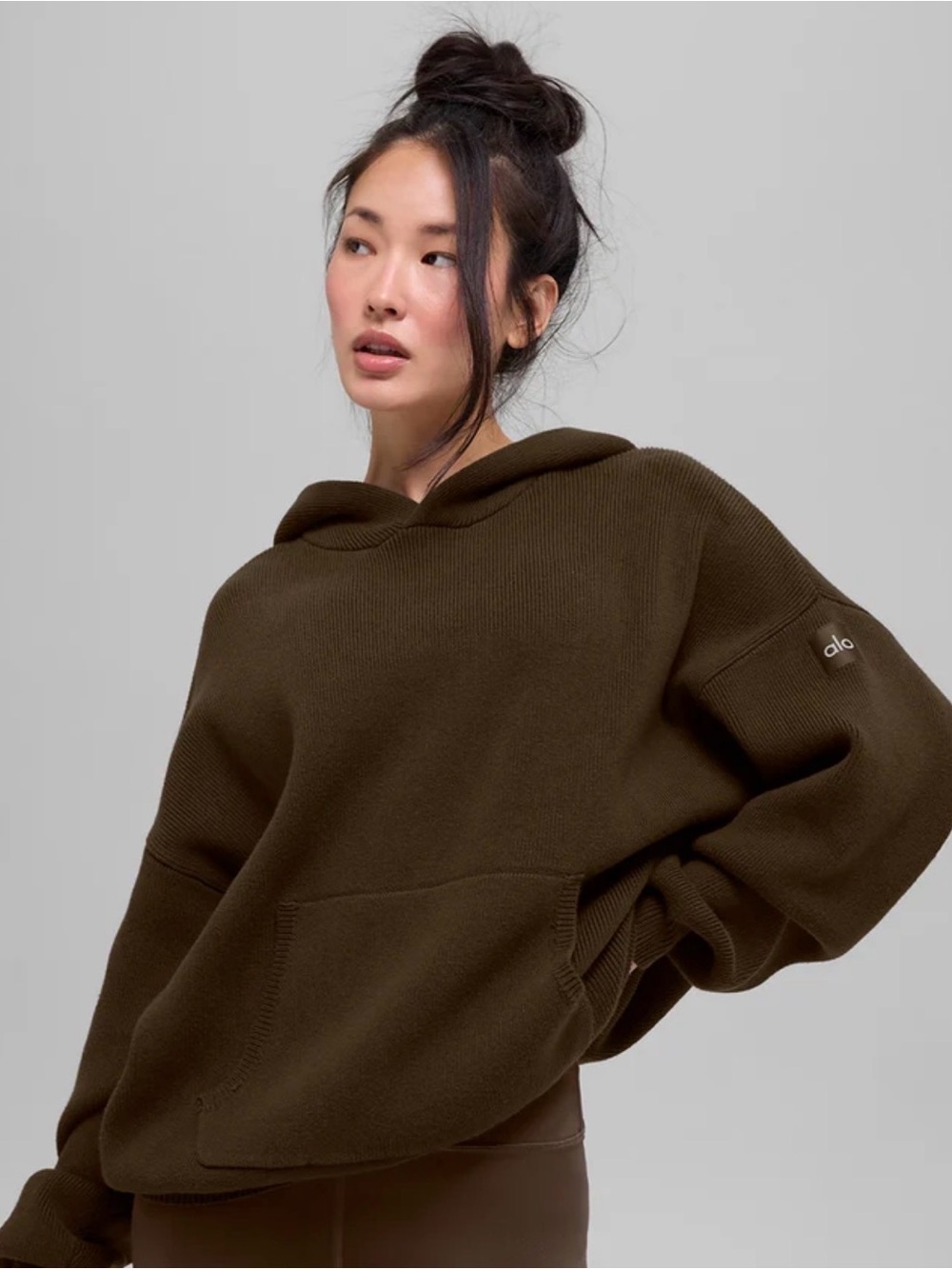 ALO Yoga Oversized Knit Hoodie in Dark Brown